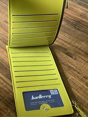 Baellerry Chartreuse Bifold Wallet Dual Zip Card Holder Clutch RFID PU Leather